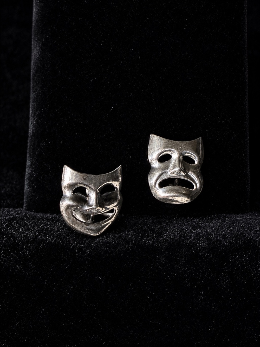 Beau Sterling Greek Comedy and Tragedy Mask Screw Back Earrings Vintage